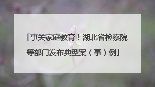 事关家庭教育！湖北省检察院等部门发布典型案（事）例