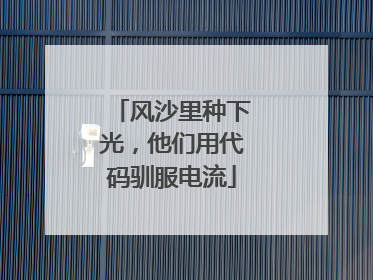 风沙里种下光，他们用代码驯服电流